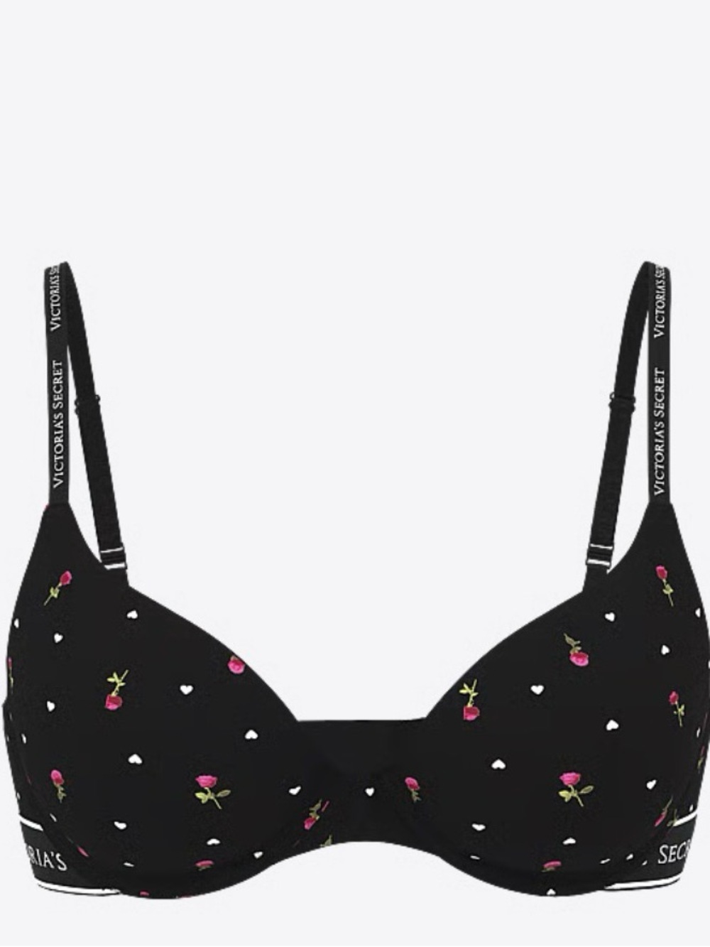 Victoria’s Secret  Tshirt Perfect Shape Cotton Push Up Bra,36B Black Heart Rose